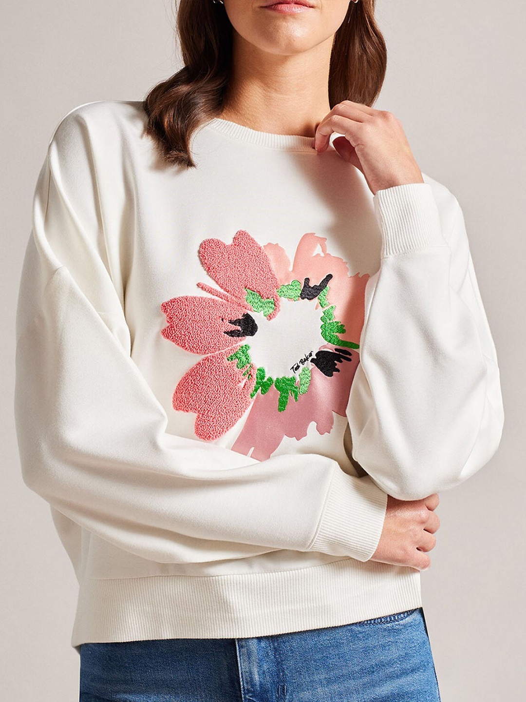 

Ted Baker Floral Printed Cotton Sweatshirt, White