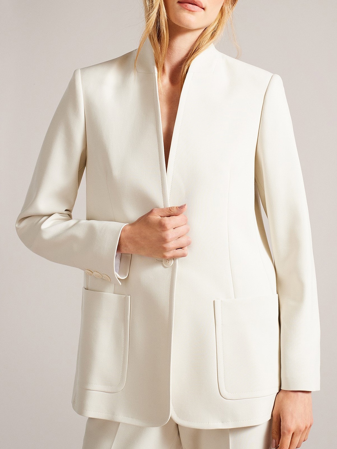 

Ted Baker Built Up Collar Single-Breasted Cotton Formal Blazer, Beige