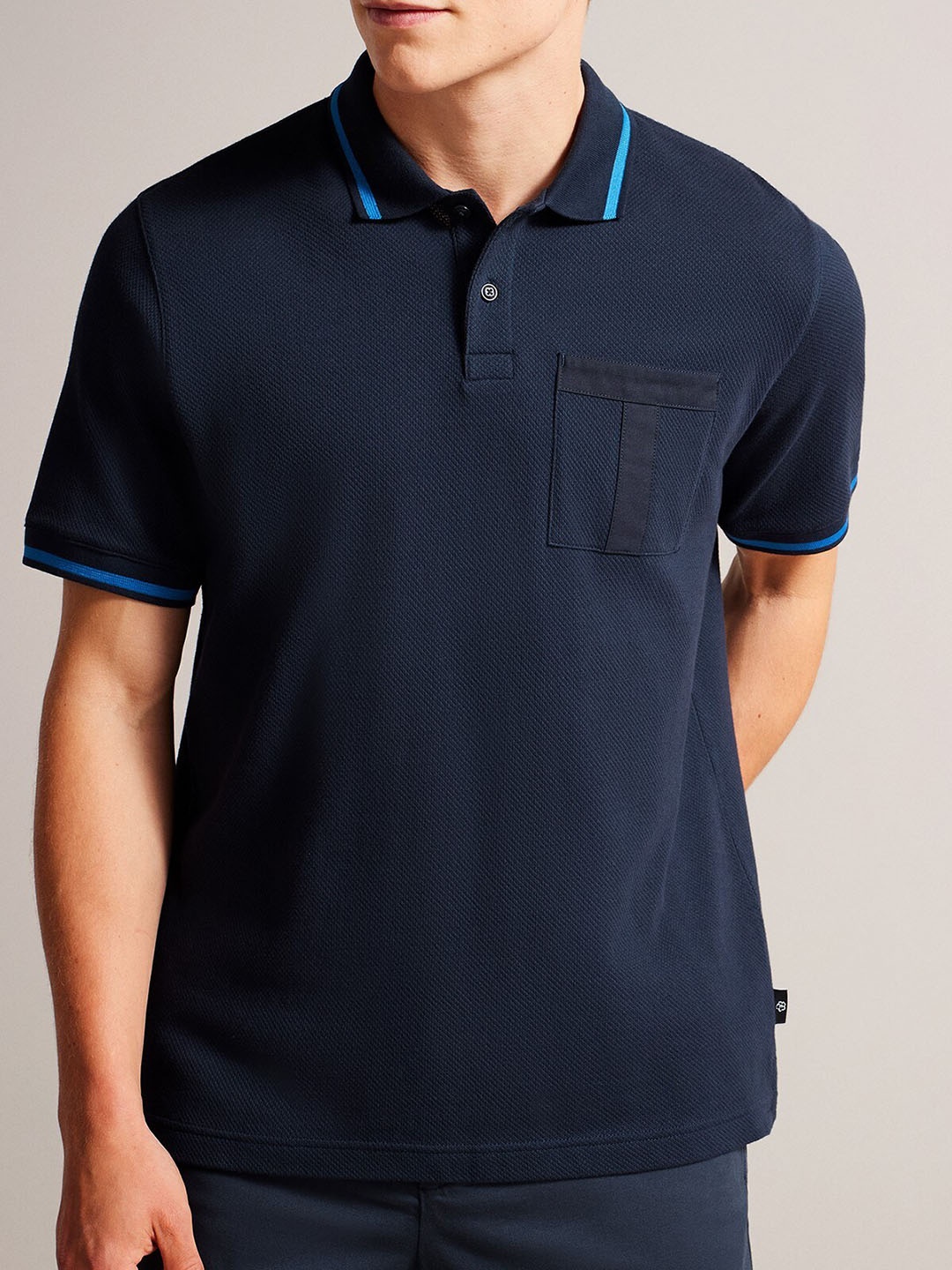 

Ted Baker Polo Collar Pure Cotton Regular Fit T-shirt, Navy blue
