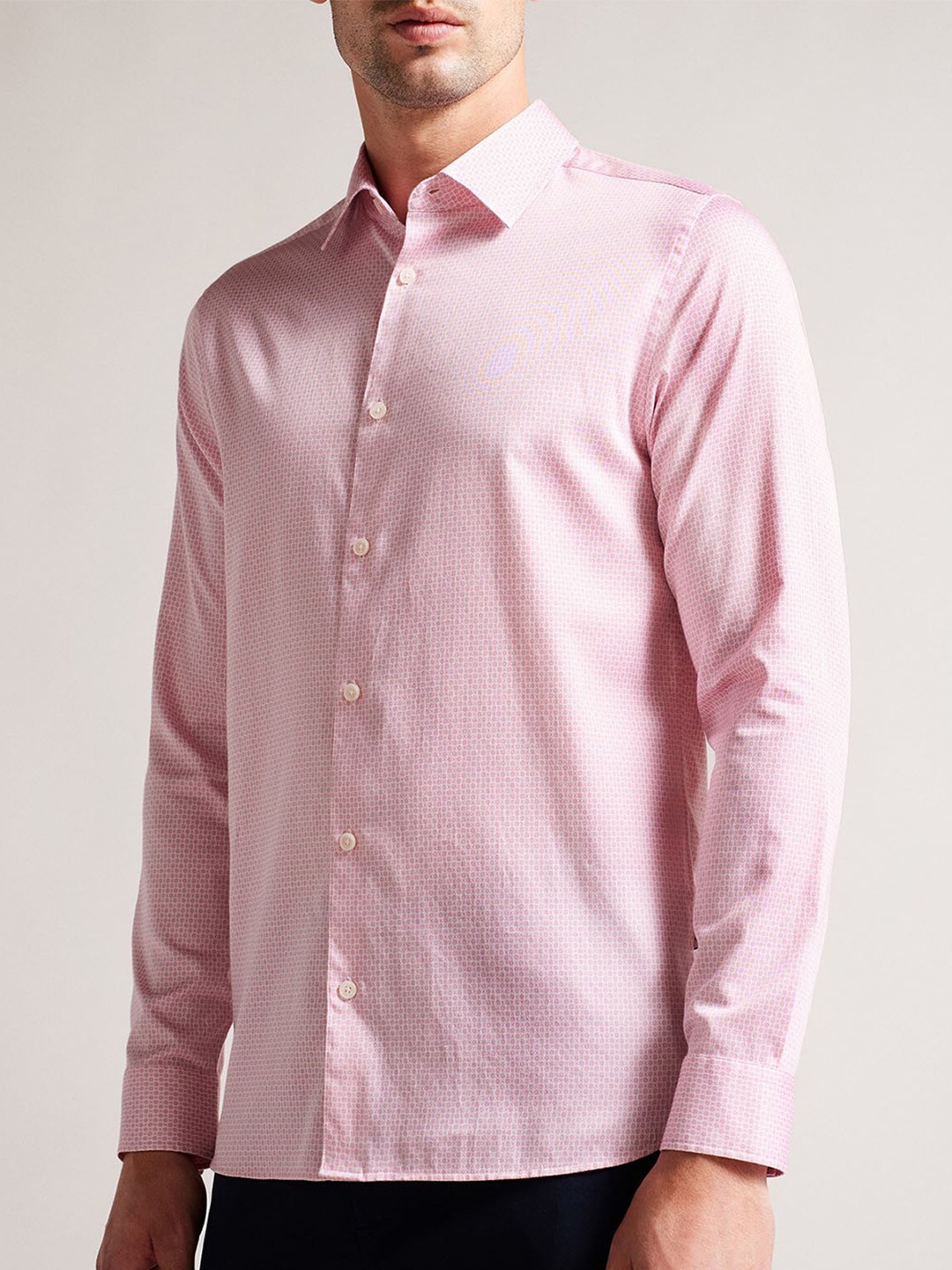 

Ted Baker Geometrical Printed Spread Collar Cotton Formal Shirt, Pink