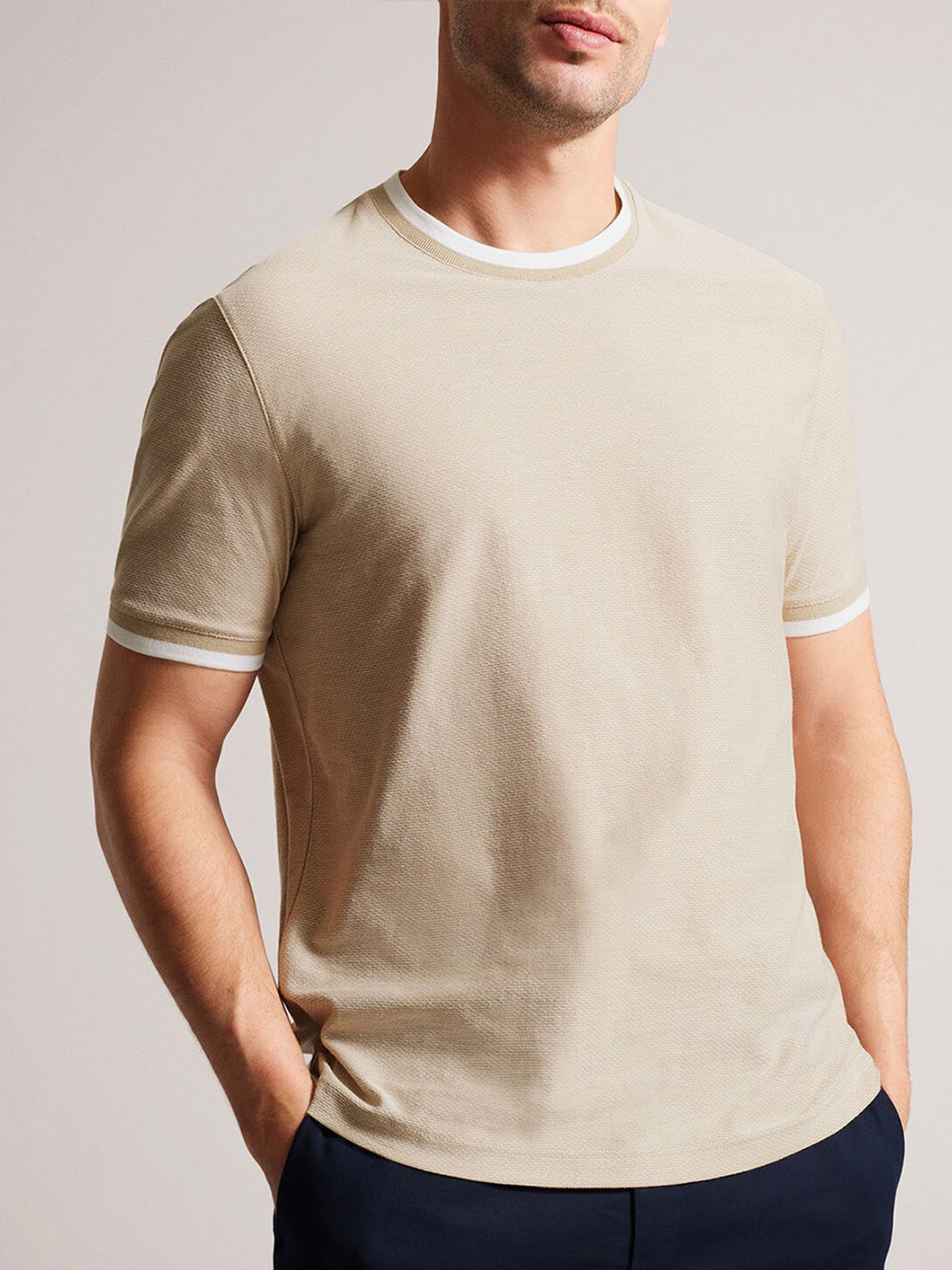 

Ted Baker Round Neck Pure Cotton Casual Regular Fit T-shirt, Brown