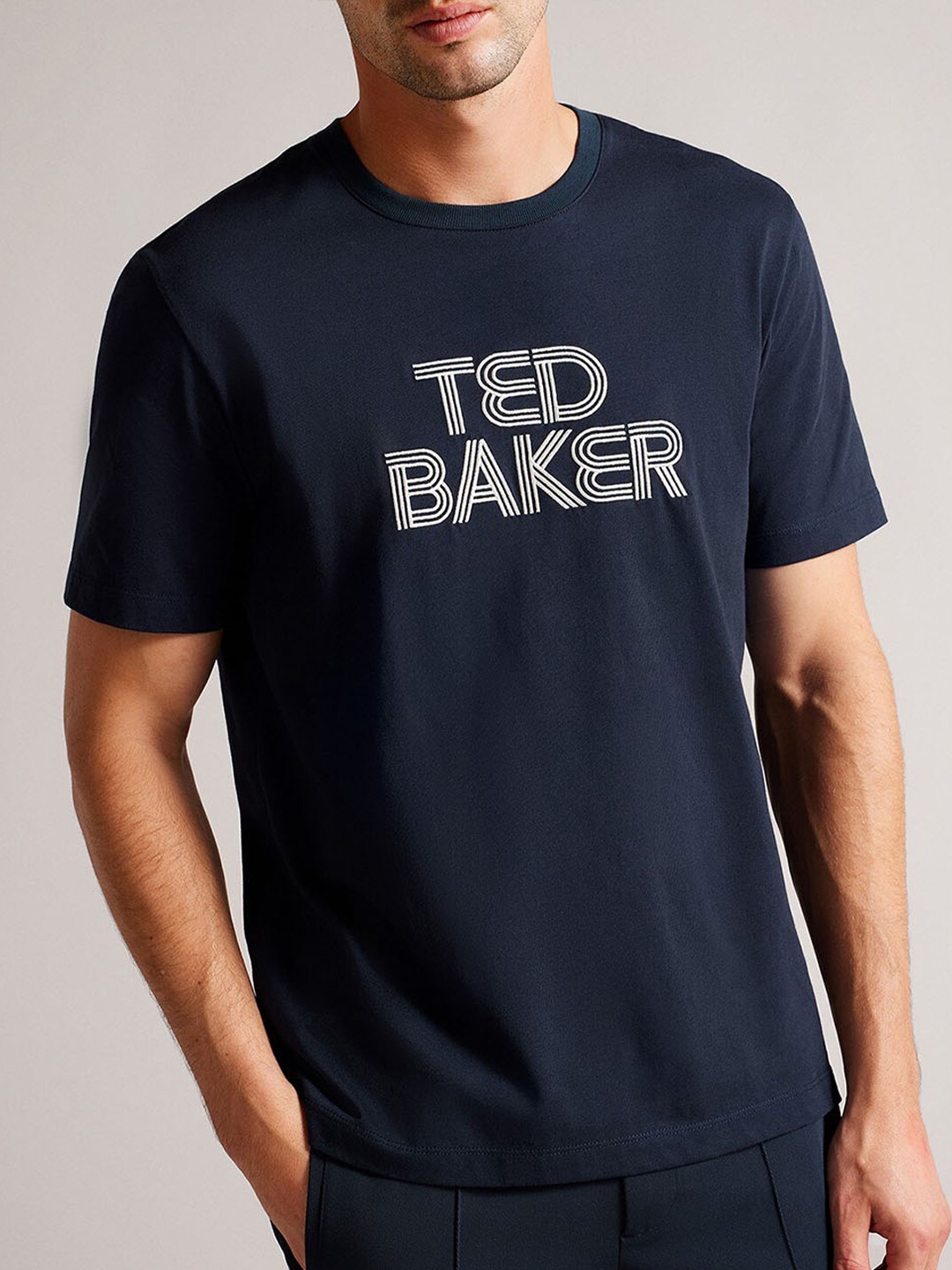 

Ted Baker Typography Printed Cotton Casual T-shirt, Navy blue