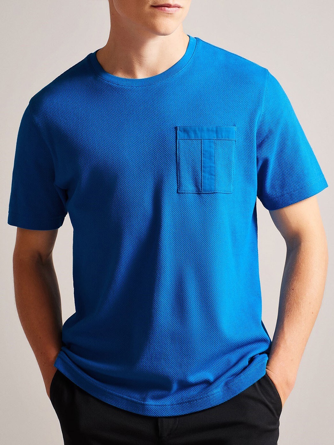 

Ted Baker Round Neck Regular Sleeves Pure Cotton T-shirt, Blue