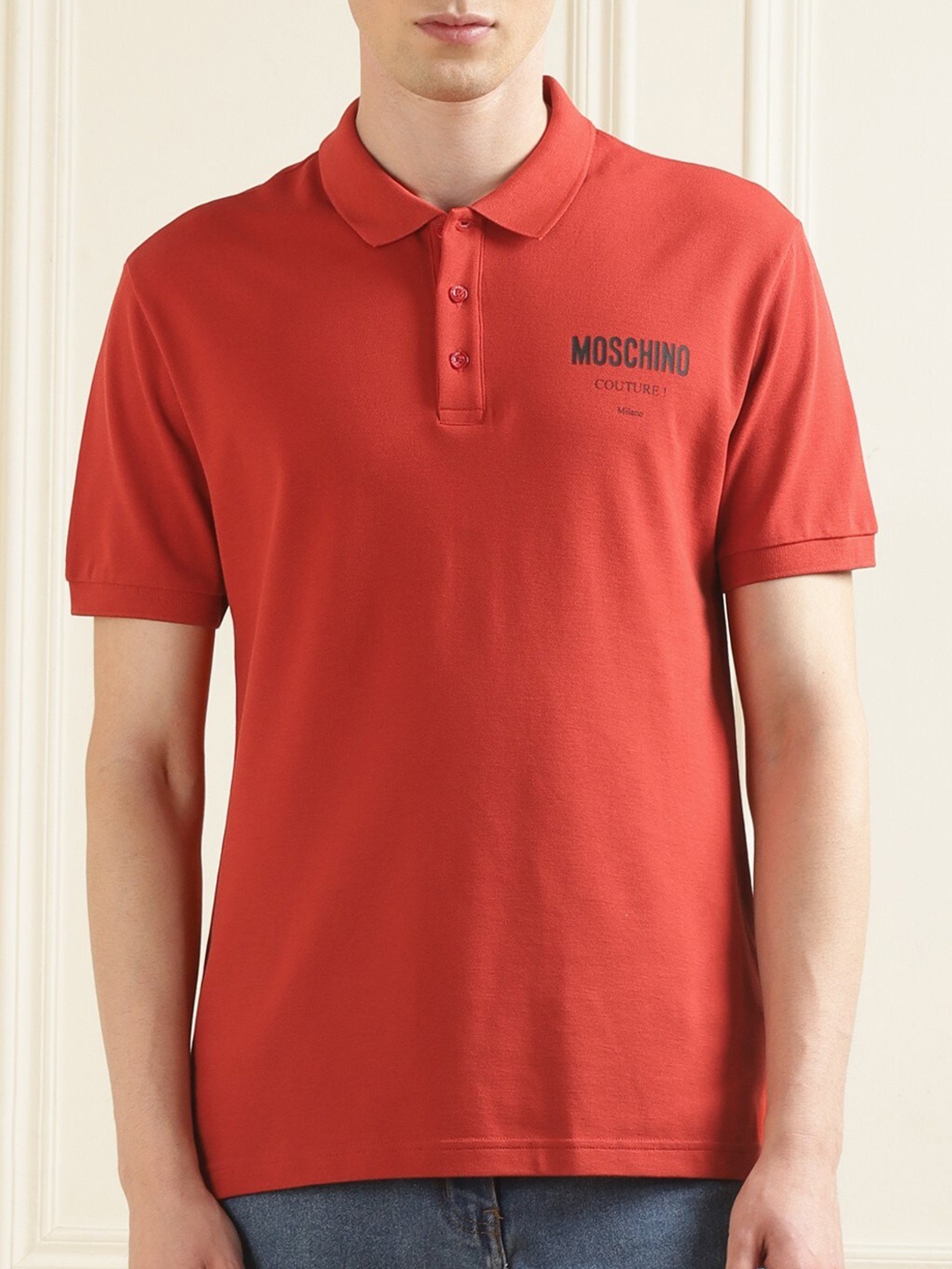 

MOSCHINO COUTURE Polo Collar Pure Cotton T-Shirt, Red