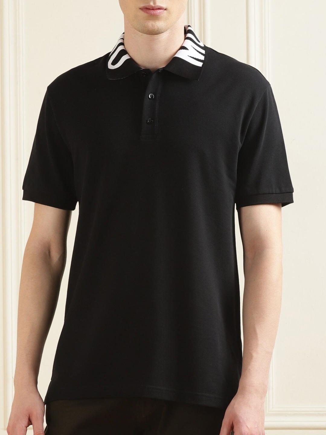 

MOSCHINO COUTURE Polo Collar Pure Cotton T-shirt, Black