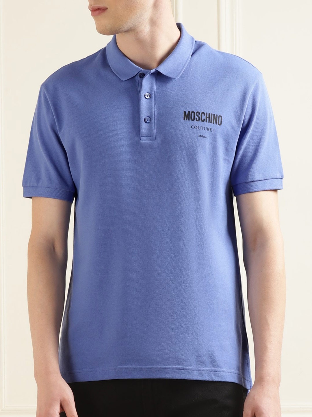 

MOSCHINO COUTURE Polo Collar Pure Cotton T-shirt, Blue
