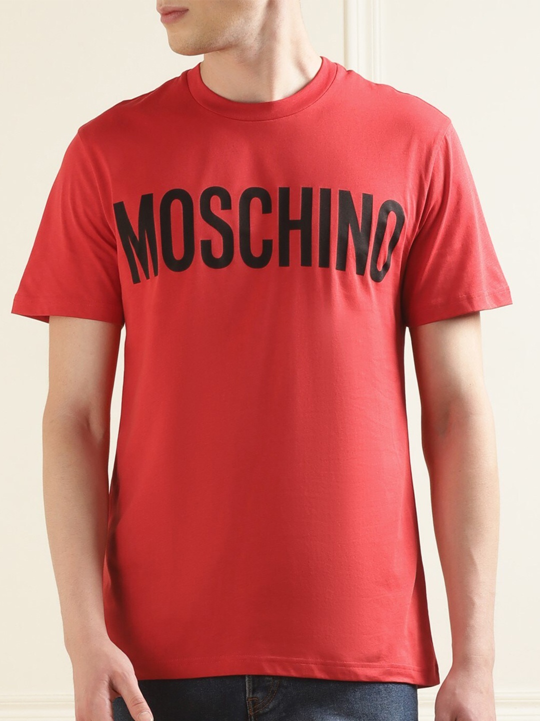 

MOSCHINO COUTURE Typography Round Neck Pure Cotton T-shirt, Red