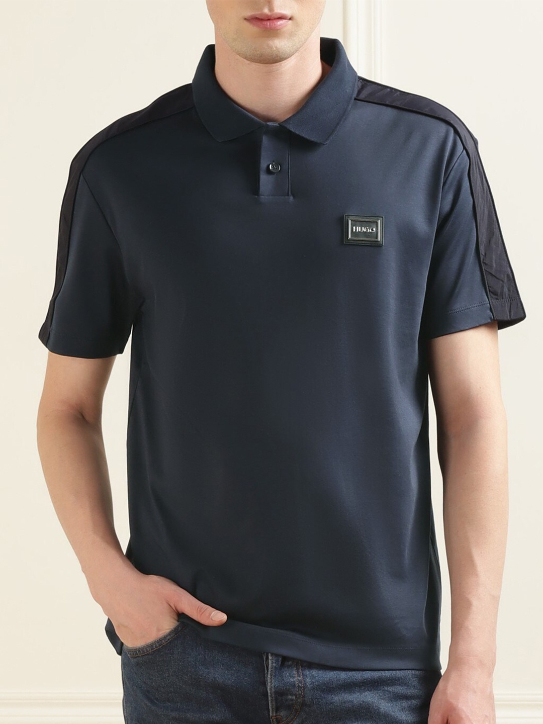 

HUGO Polo Collar Pure Cotton T-Shirt, Navy blue