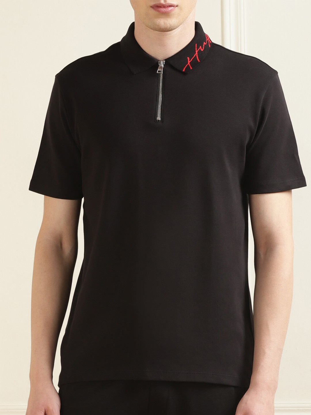

HUGO Polo Collar Pure Cotton T-Shirt, Black