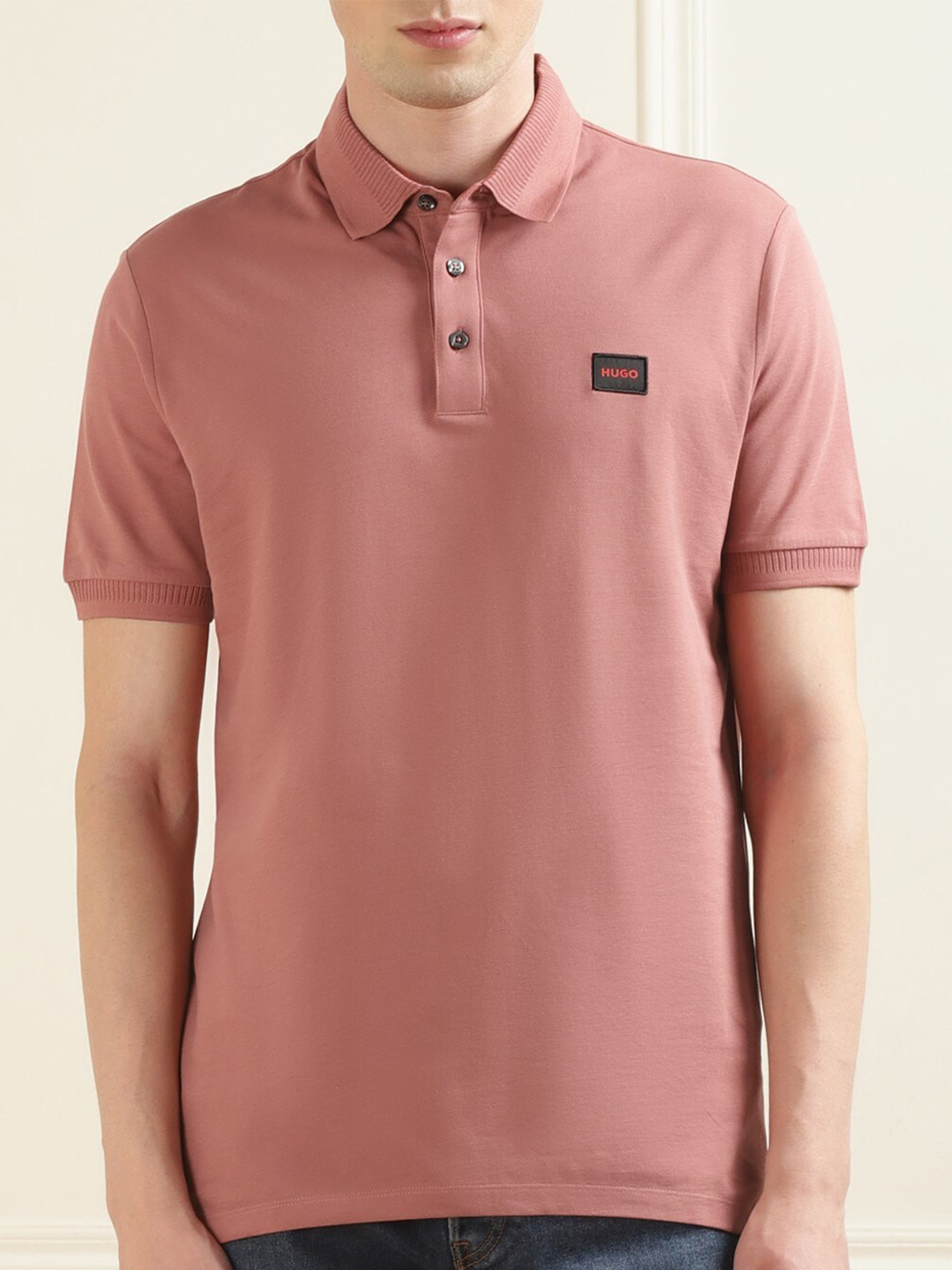 

HUGO Polo Collar Pure Cotton T-Shirt, Peach