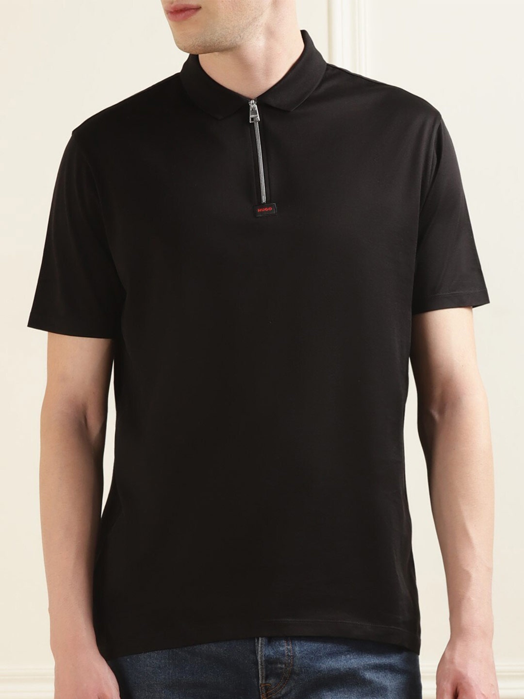 

HUGO Polo Collar Pure Cotton T-shirt, Black