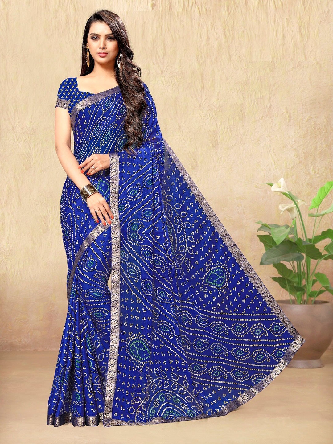 

Mitera Bandhani Pure Georgette Bandhani Saree, Blue