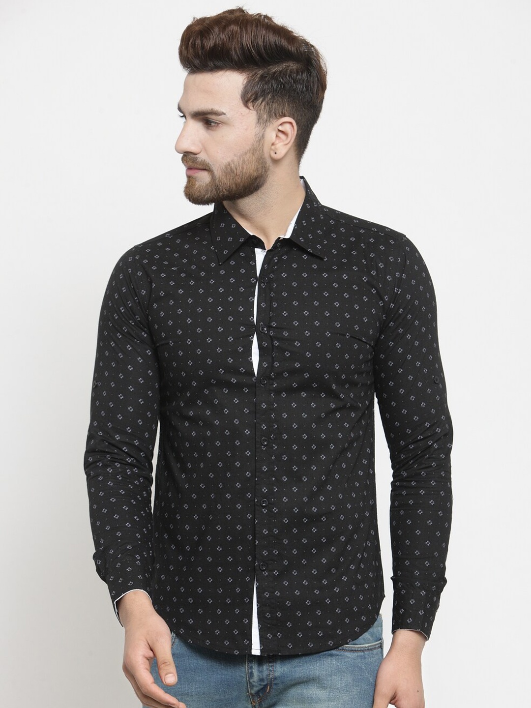 

WESTCLO Slim Fit Opaque Printed Cotton Casual Shirt, Black