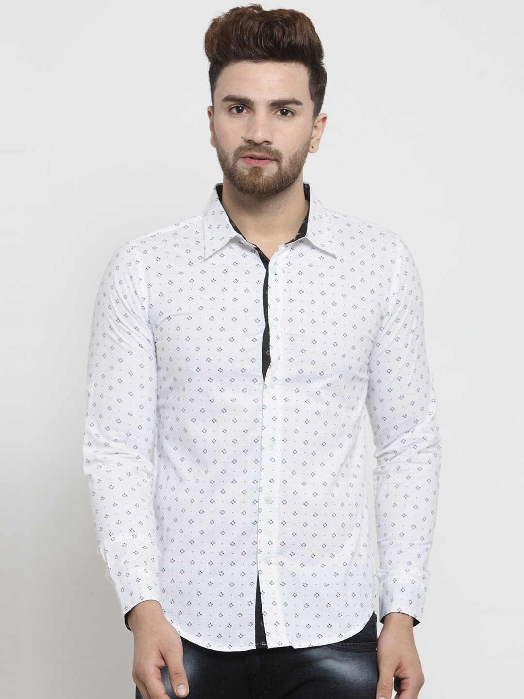 

WESTCLO Slim Fit Opaque Printed Cotton Casual Shirt, White