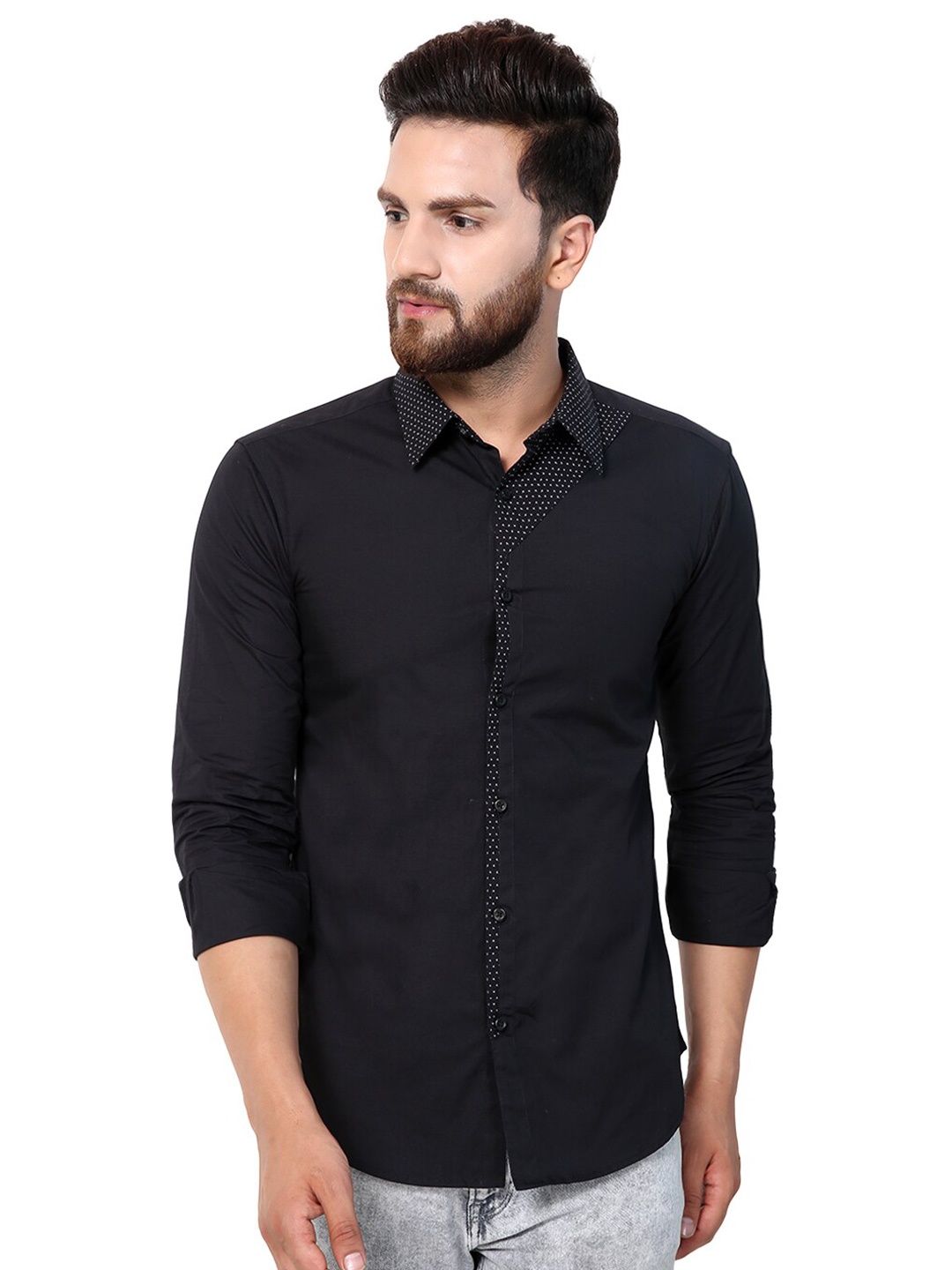 

WESTCLO Slim Fit Cotton Casual Shirt, Black