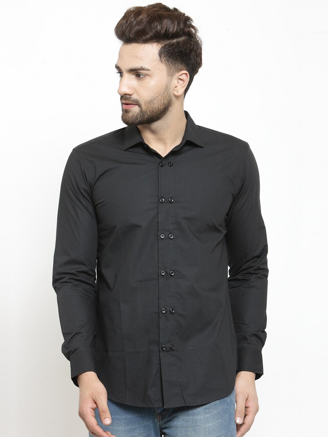 

WESTCLO Slim Fit Spread Collar Cotton Casual Shirt, Black