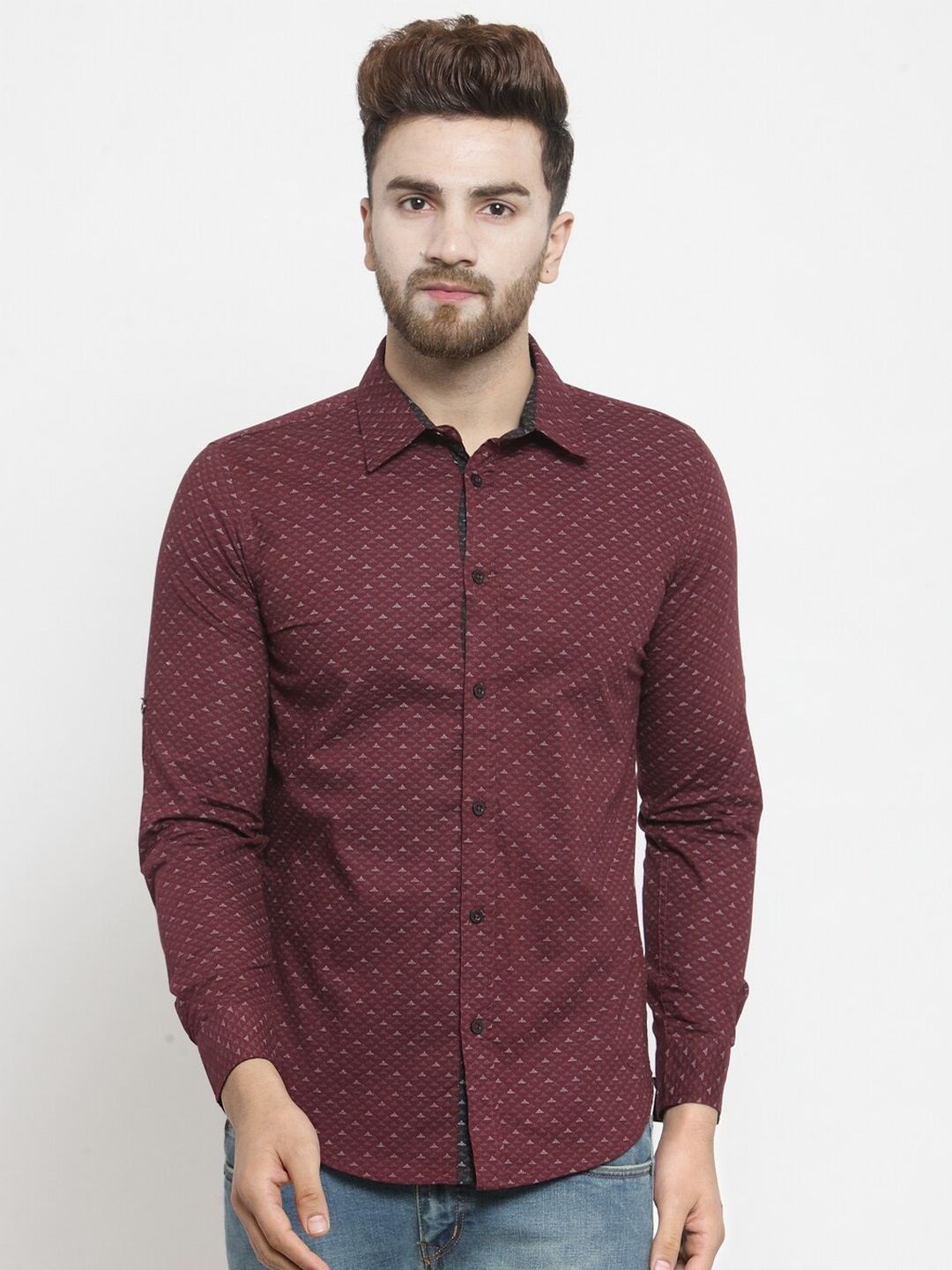 

WESTCLO Slim Fit Printed Cotton Casual Shirt, Maroon