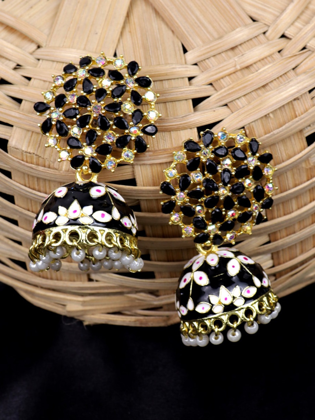 

Krelin Gold Plated Meenakari Contemporary Stone Studded Jhumkas Earrings