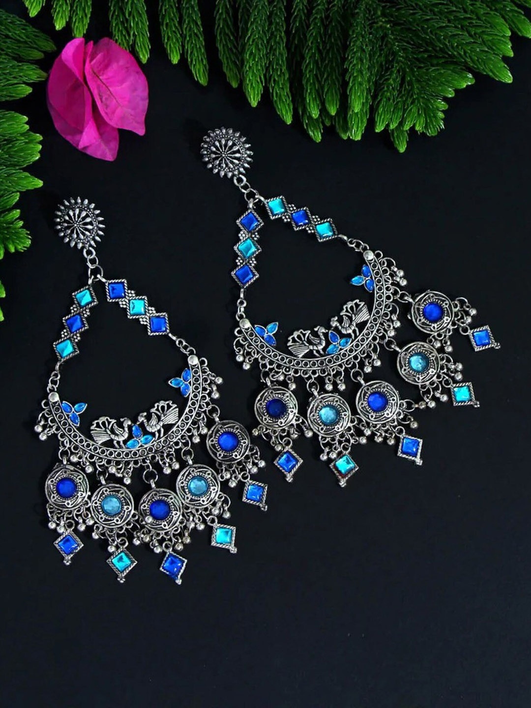 

Krelin Silver Plated Contemporary Stone Studded Drop Earrings