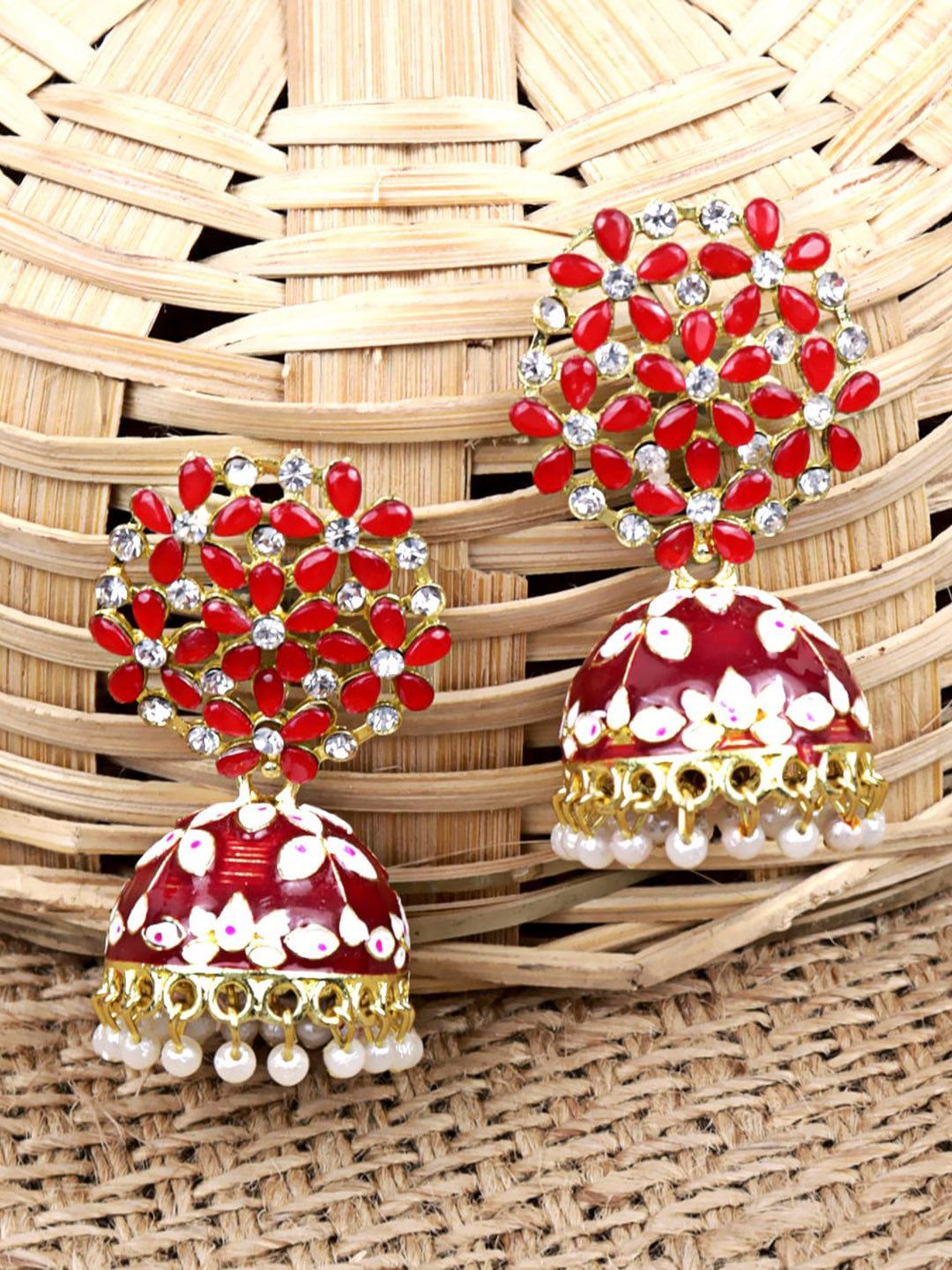 

Krelin Gold-Plated Dome Shaped Jhumkas Earrings, Maroon
