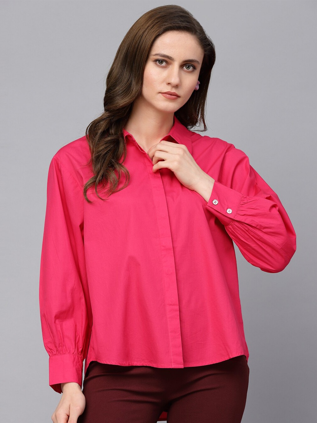 

Gipsy Spread Collar Long Sleeves Cotton Casual Shirt, Pink