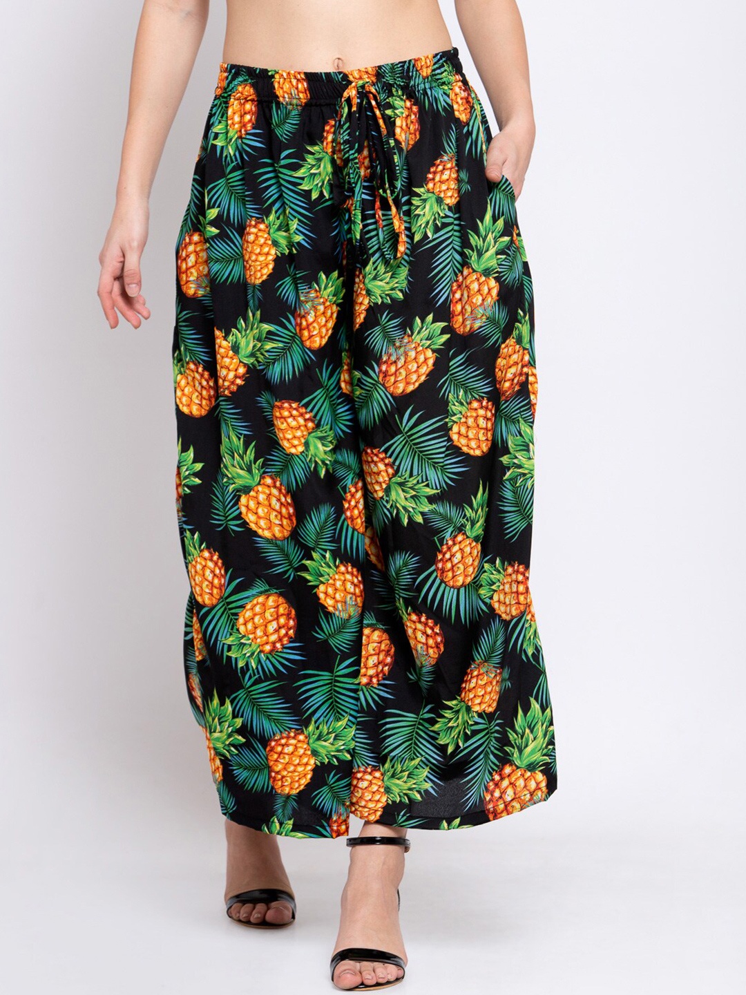 

KLOTTHE Women Abstract Printed Wide Leg Palazzo, Black