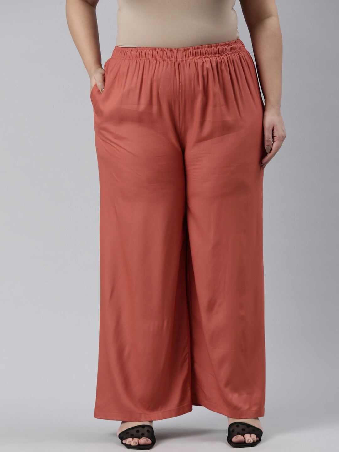 

Go Colors Women Knit Mid Rise Palazzo, Rust