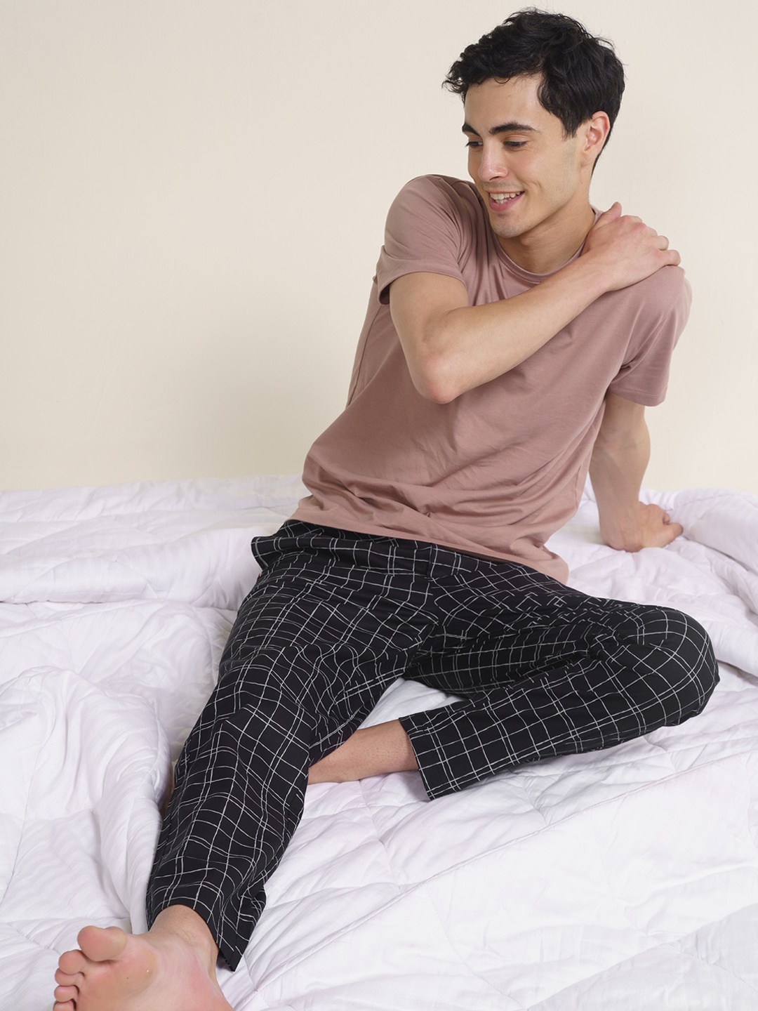 

DAMENSCH Men Checked Stretch Lounge Pant, Black