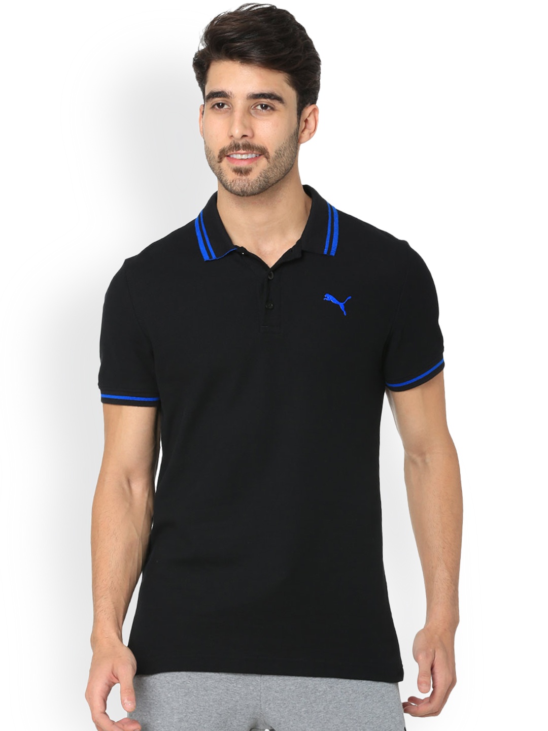 

One8 x PUMA Men Black Solid Polo Collar T-Shirt