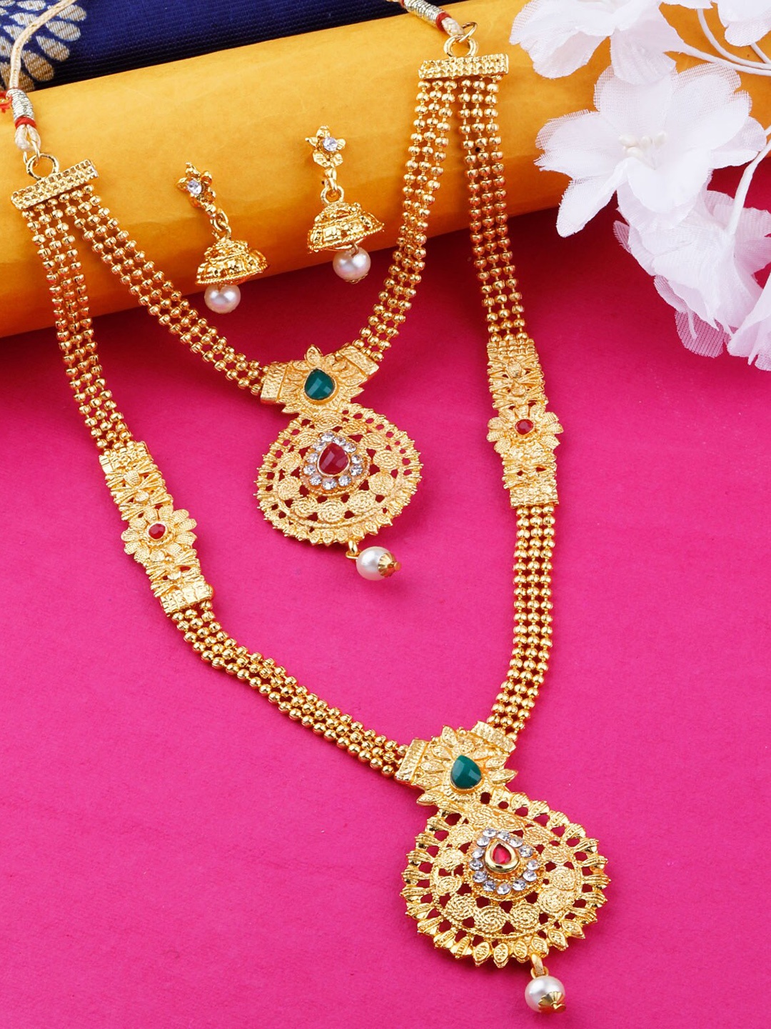 

Silver Shine Gold-Plated AD-Studded Jewellery Set