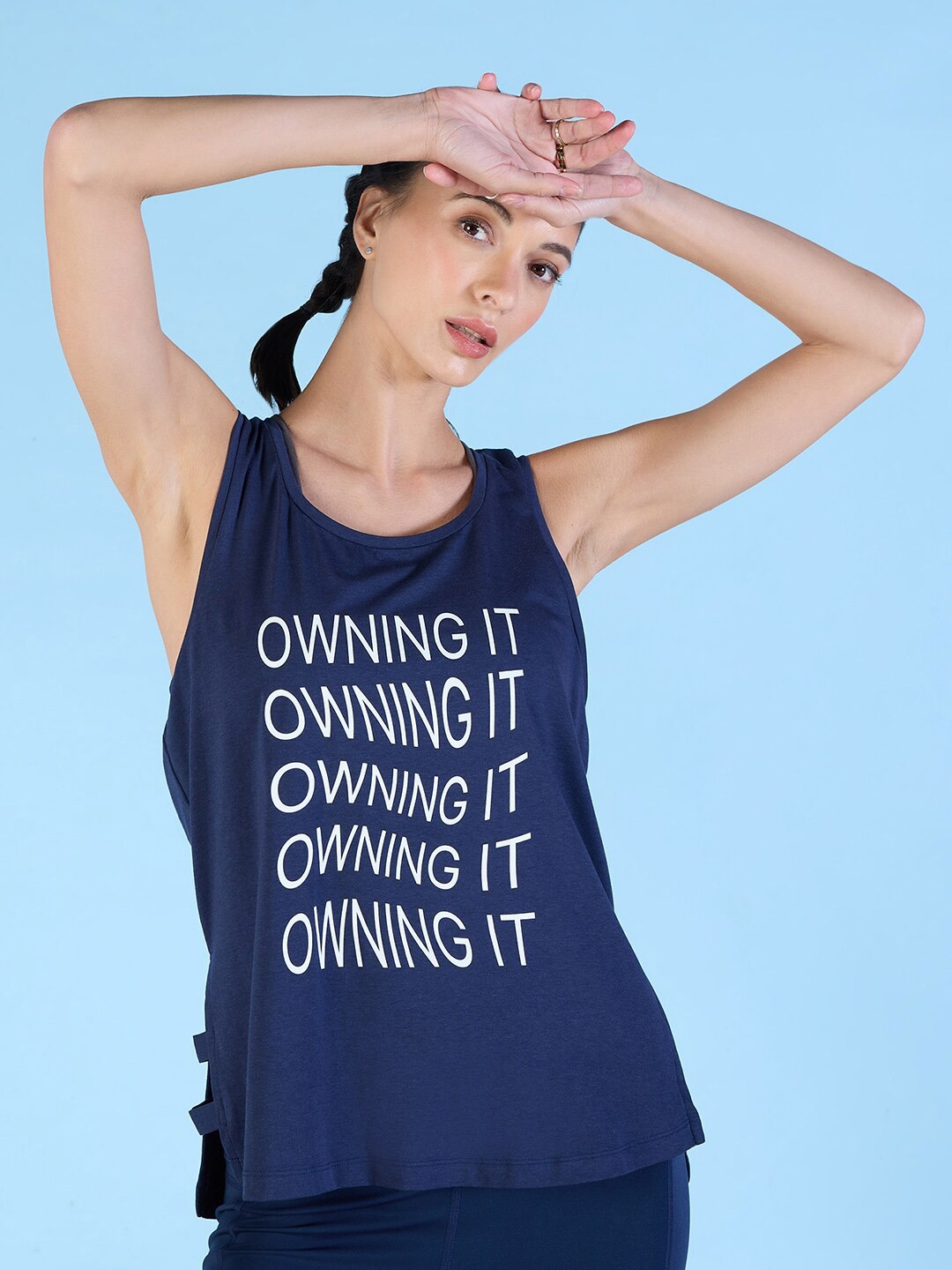 

KICA Typography Round Neck Sleeveless Cotton Yoga Tank Top, Blue