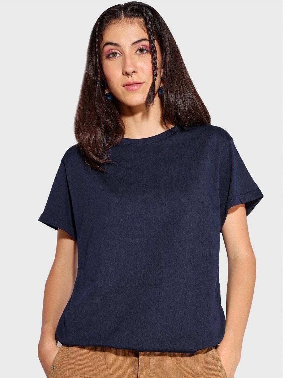 

Bewakoof Women Navy Blue Boyfriend T-shirt