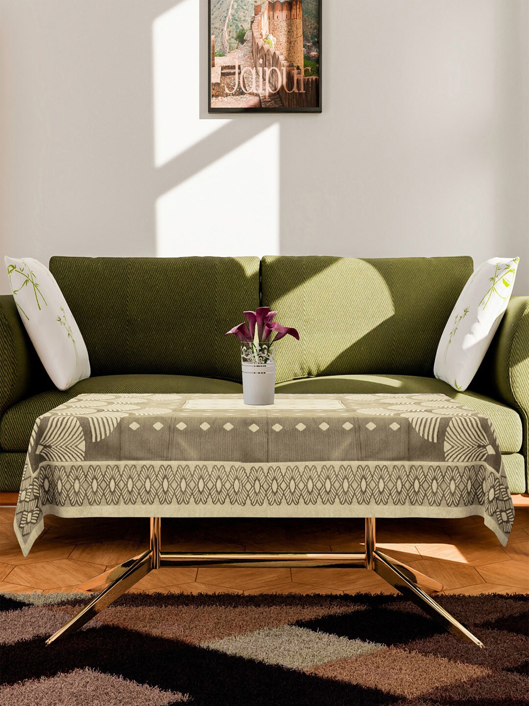 

Kuber Industries Cream-Colored & Brown Woven-Design Cotton 4-Seater Table Cover