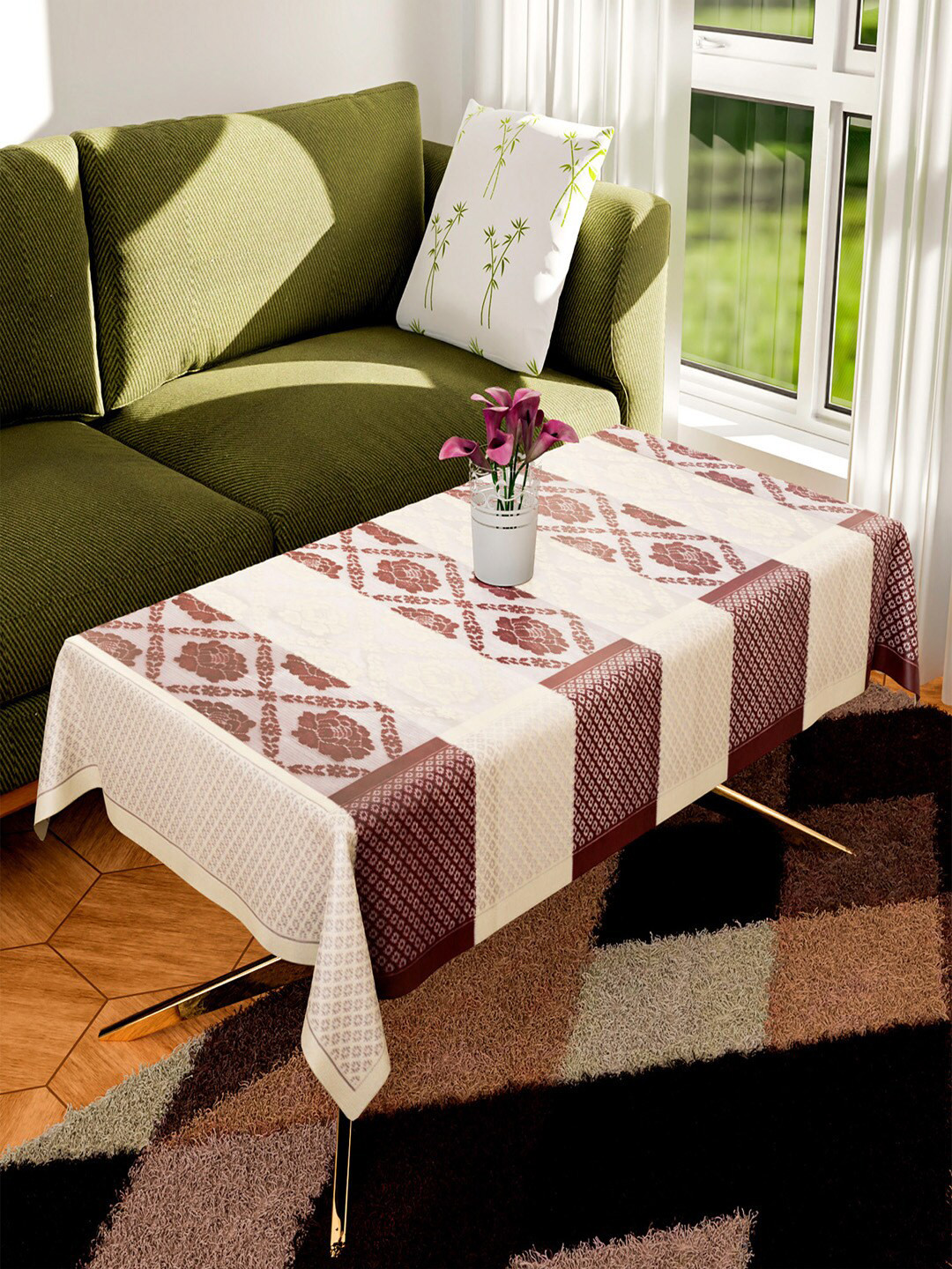 

Kuber Industries Maroon & Cream-Colored Floral Design Cotton 4-Seater Table Cover