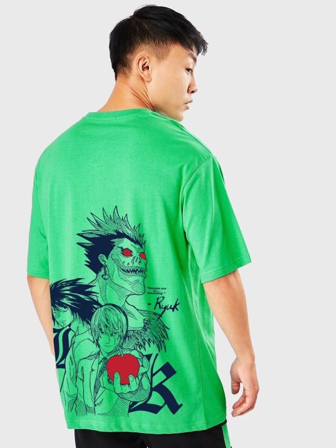 

Bewakoof Shinigami Ryuk Graphic Printed Oversized T-shirt, Green