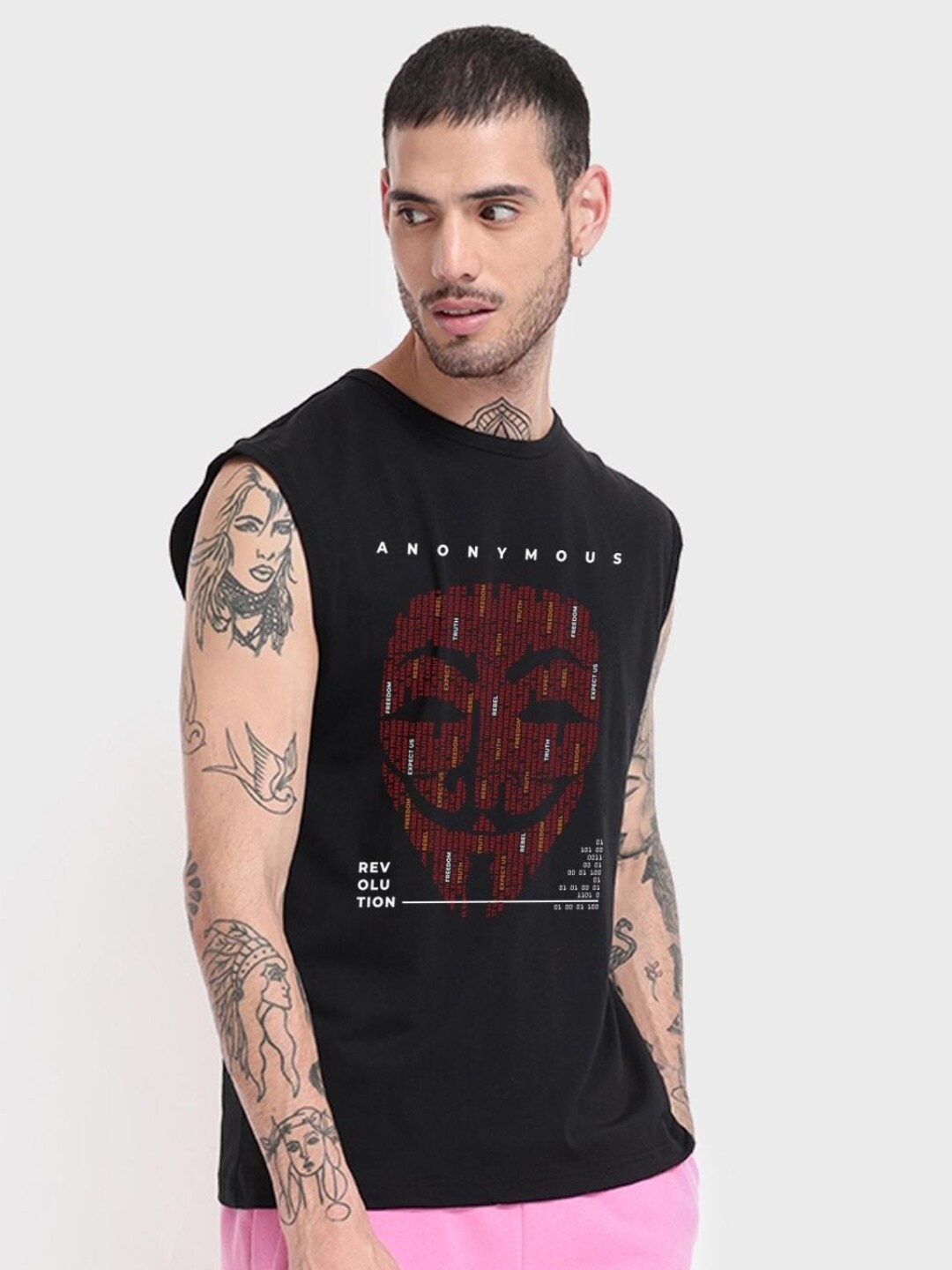 

Bewakoof Black Money Heist Sleeveless Graphic Printed Boxy Cotton T-shirt