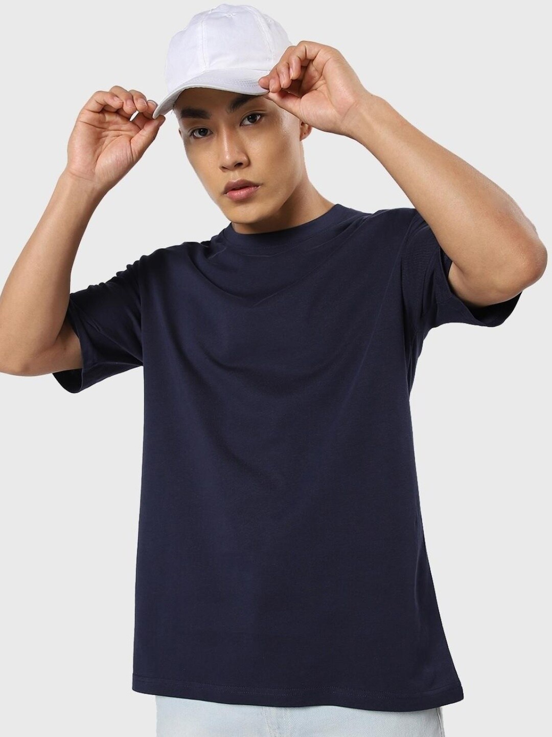 

Bewakoof Round Neck Half Sleeve Oversized Cotton T-shirt, Blue