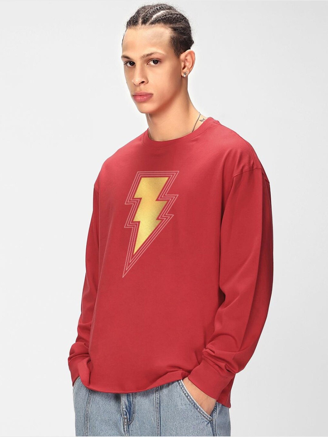 

Bewakoof Red Shazam Graphic Printed Loose Cotton T-shirt