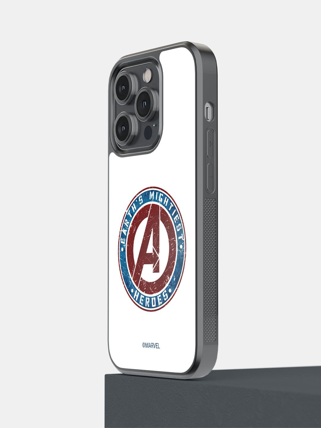 

macmerise Earth's Mightiest Badge Design iPhone 14 Pro Bumper Back Case, White