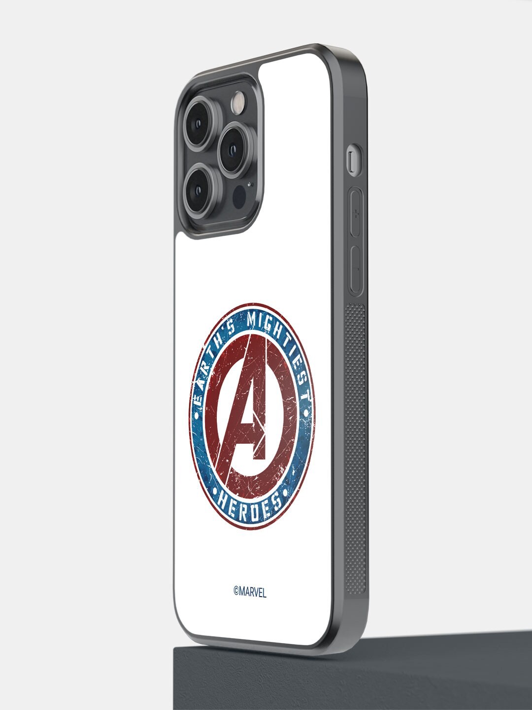 

macmerise Earth's Mightiest Badge Design Printed iPhone 14 Pro Bumper Case, White