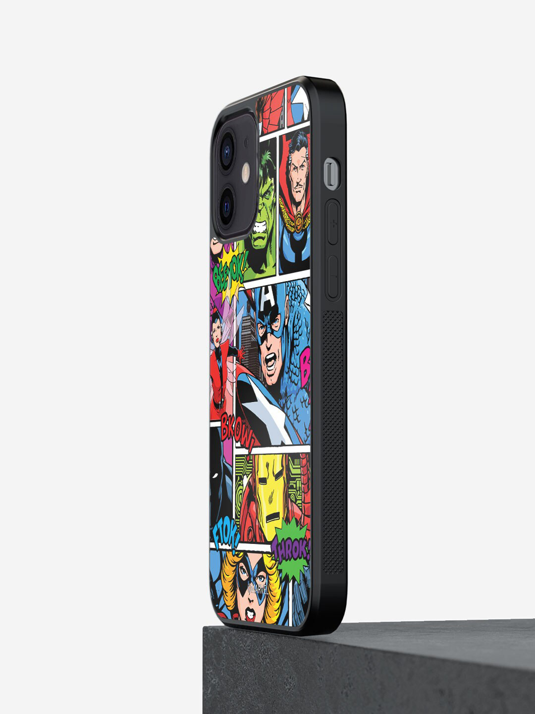 

macmerise Comic Marvel Design Printed iPhone 12 Bumper Case, Black