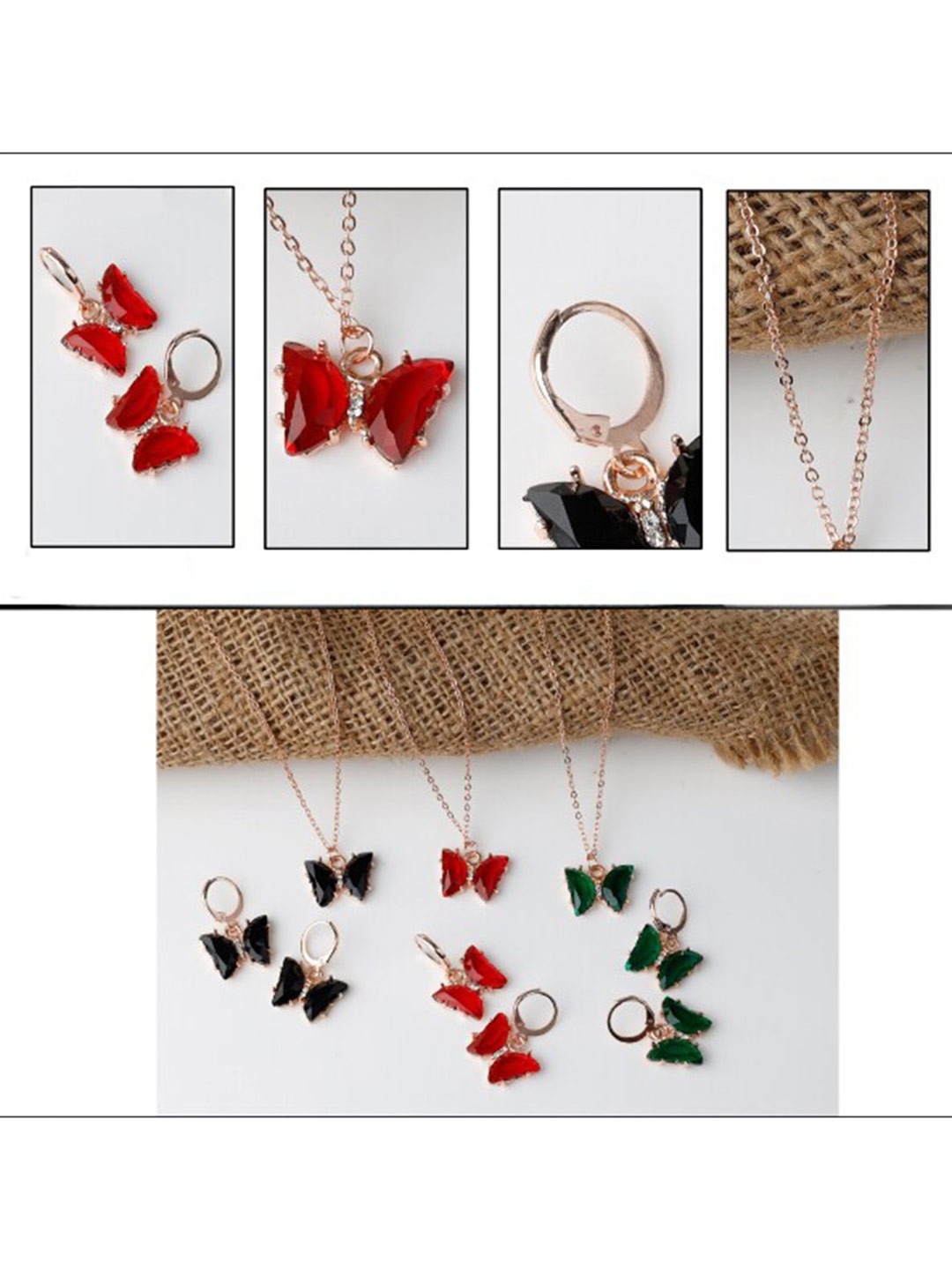 

Kord Store Pack Of 3 Brass Butterfly Rose Gold-Plated Chain, Red
