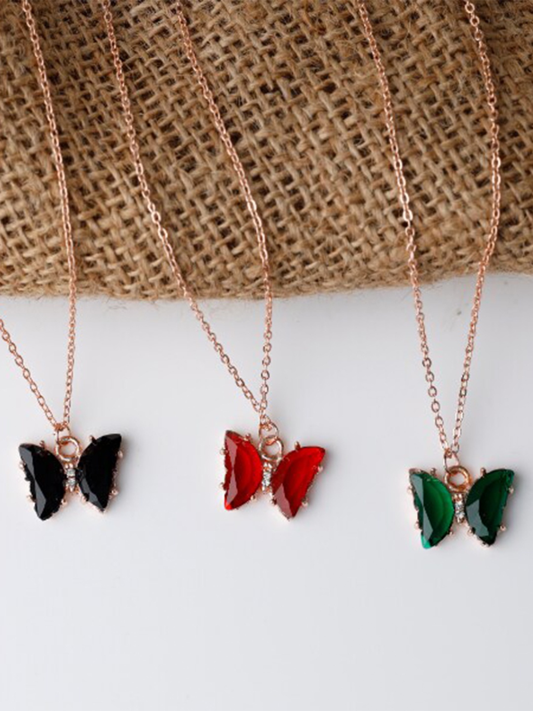 

Kord Store Pack Of 3 Brass Butterfly Rose Gold-Plated Chain, Black