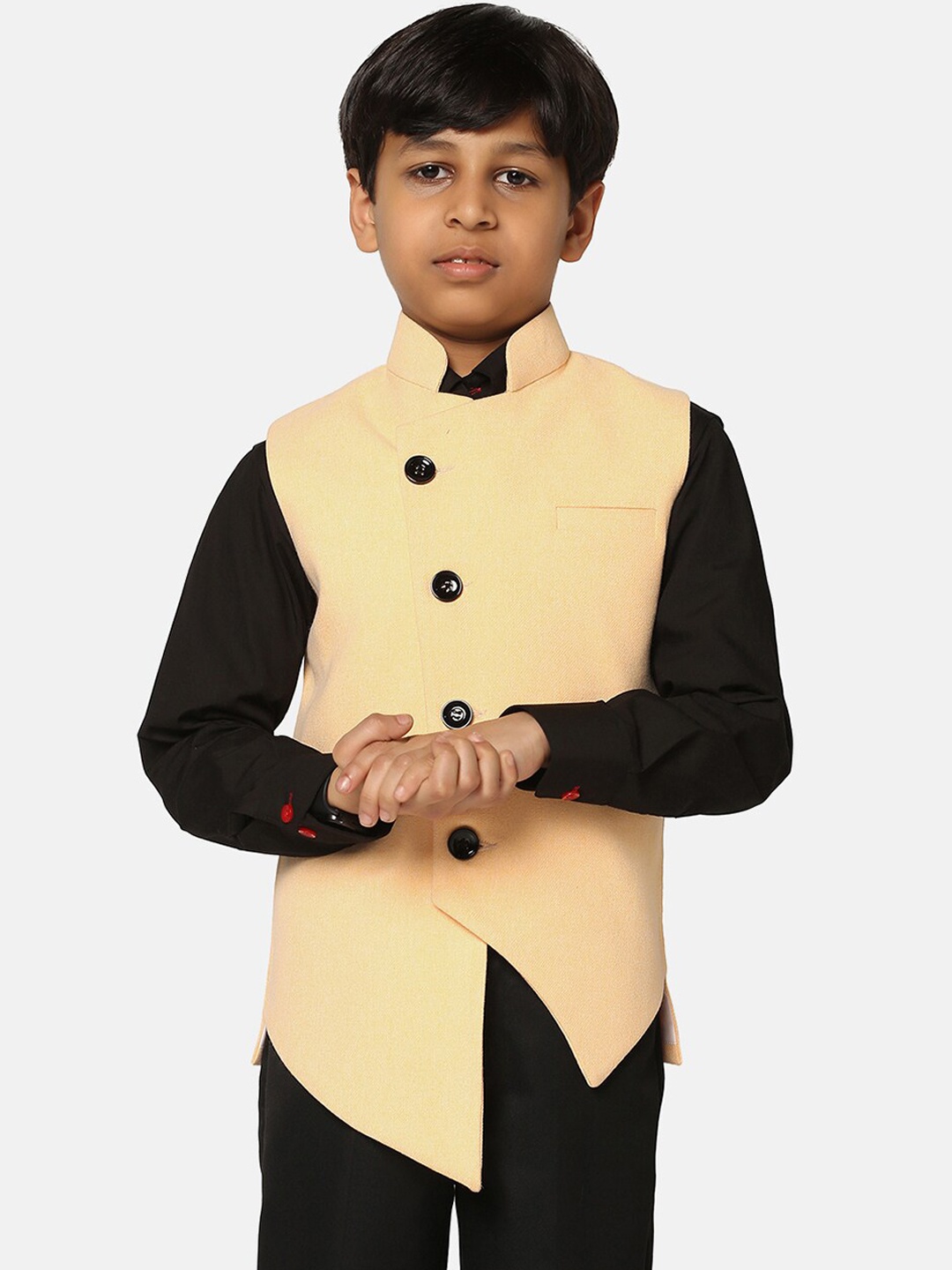 

TAHVO Boys Self Design Woven Nehru Jacket, Orange