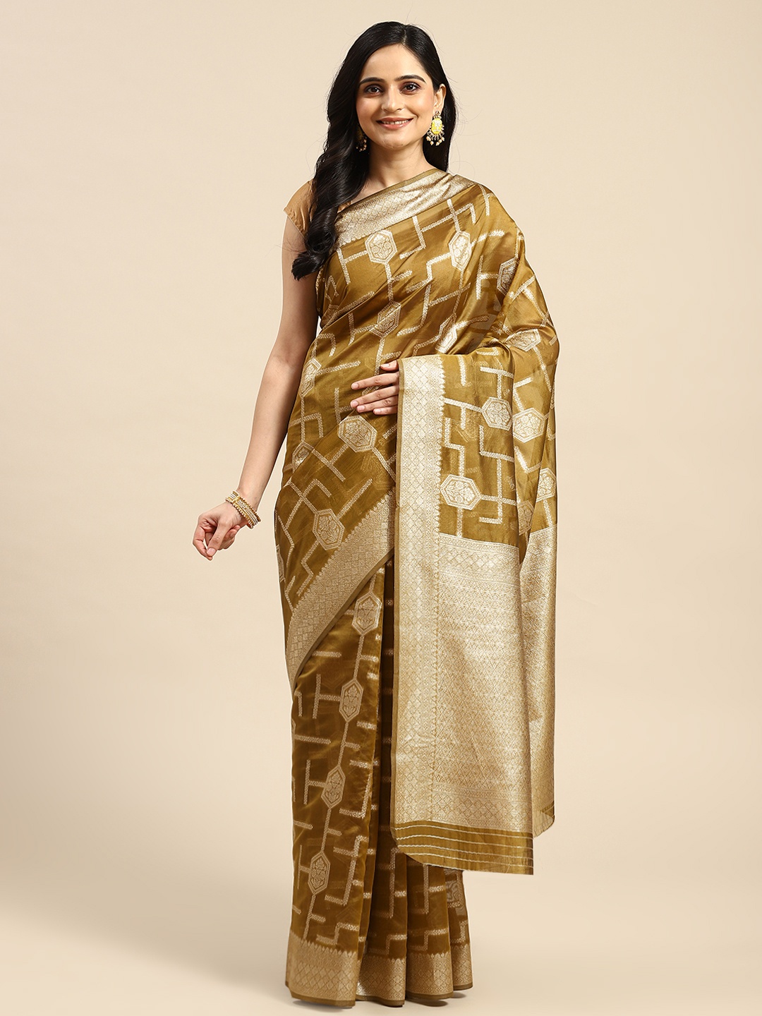 

Dhyey Fashion Woven Design Silk Blend Saree, Olive