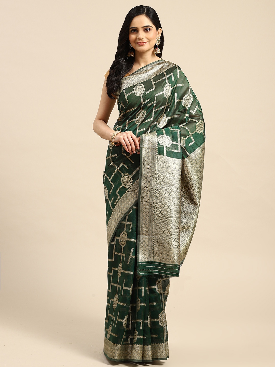 

Dhyey Fashion Woven Design Silk Blend Saree, Green