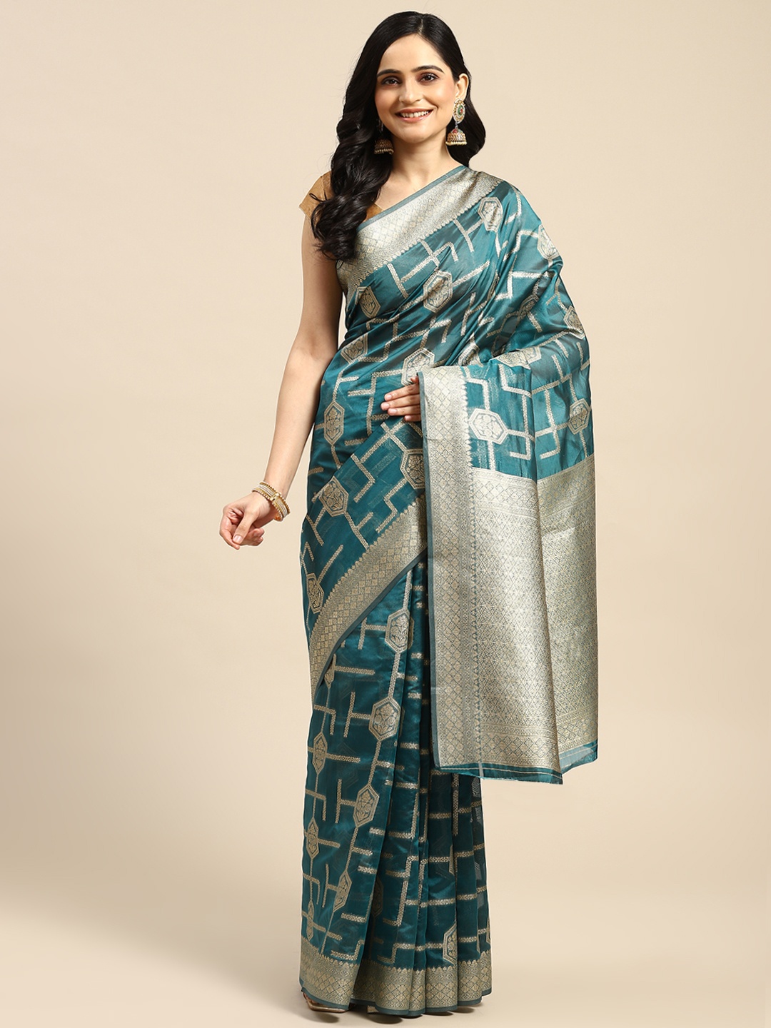 

Dhyey Fashion Woven Design Silk Blend Saree, Teal