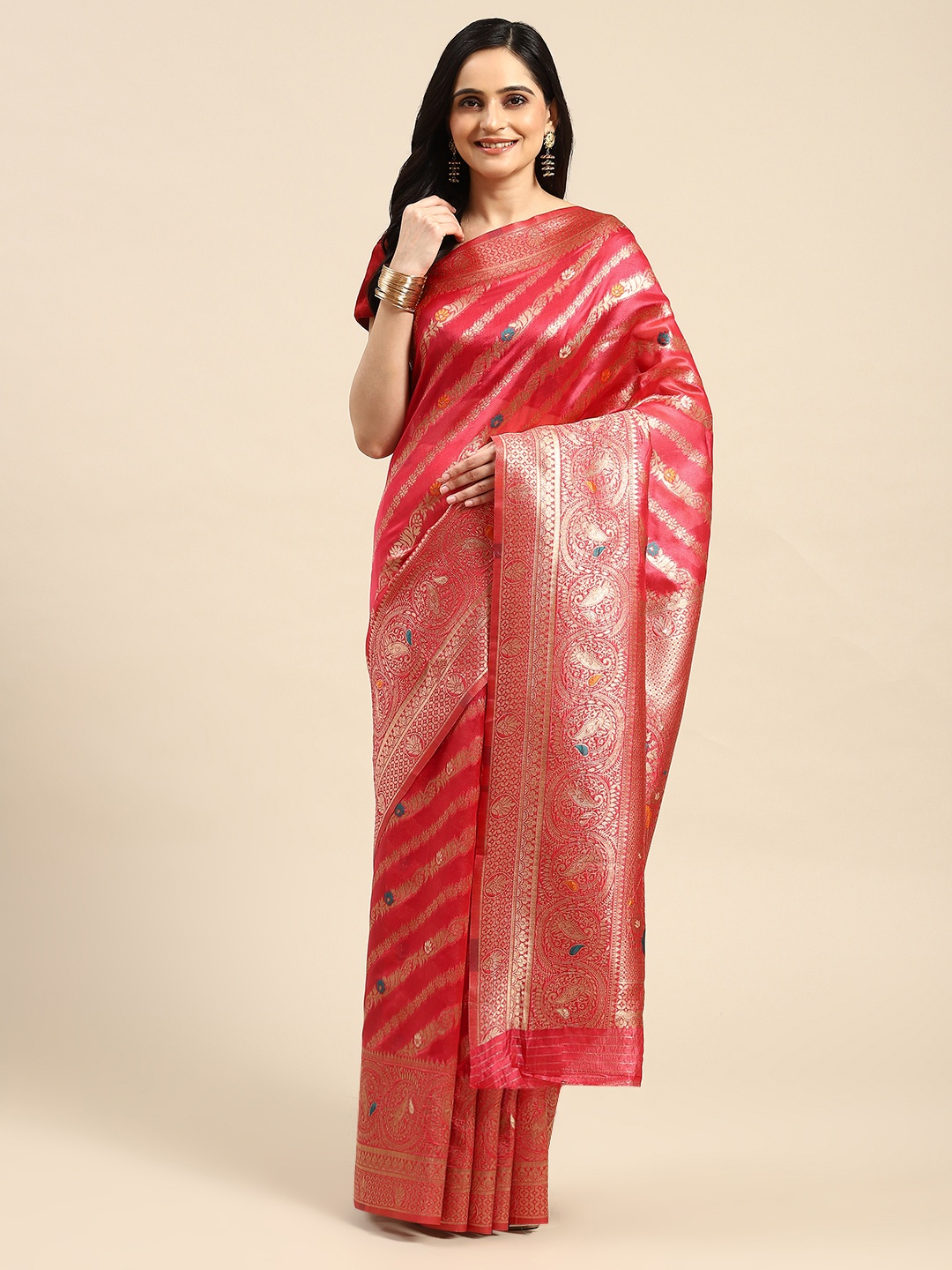 

Dhyey Fashion Woven Design Silk Blend Saree, Pink