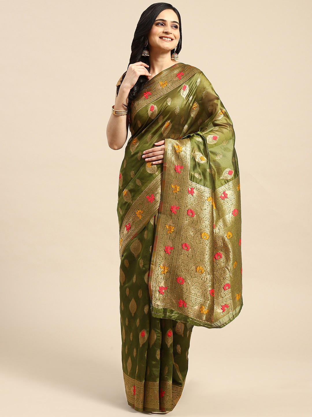 

Dhyey Fashion Woven Design Silk Blend Saree, Green