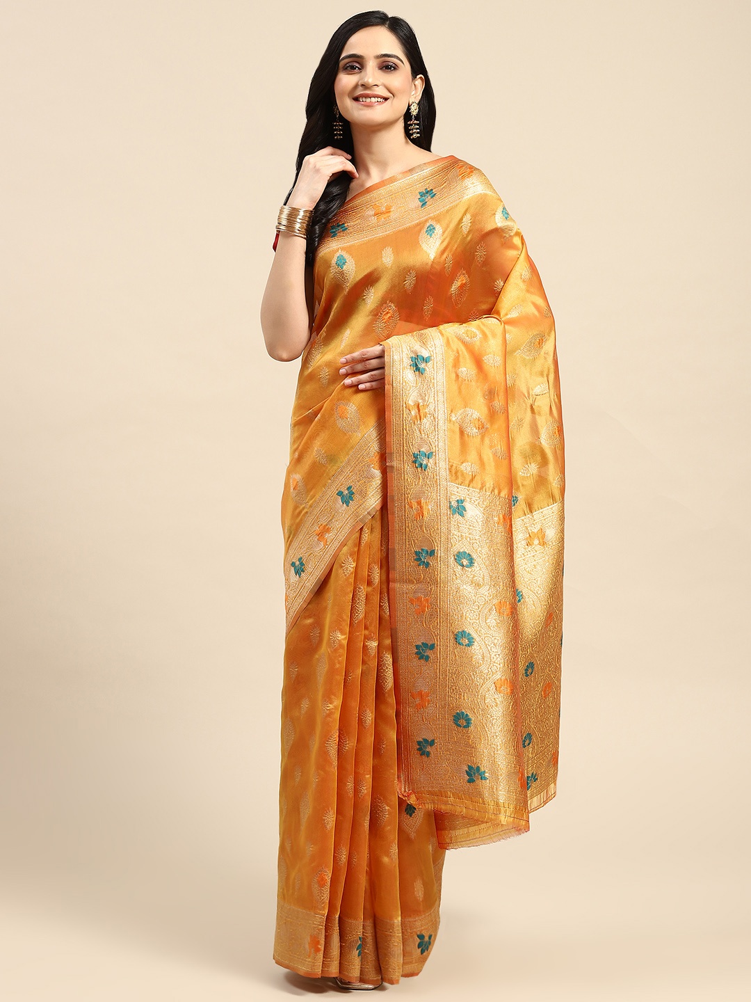 

Dhyey Fashion Ethnic Motifs Zari Organza Saree, Yellow
